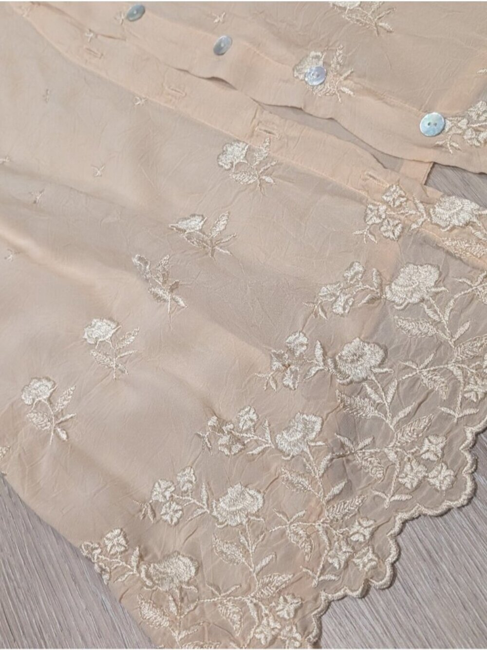 Vintage Sheer Embroidered Button-Front Blouse in Beige - Picture 3 of 10